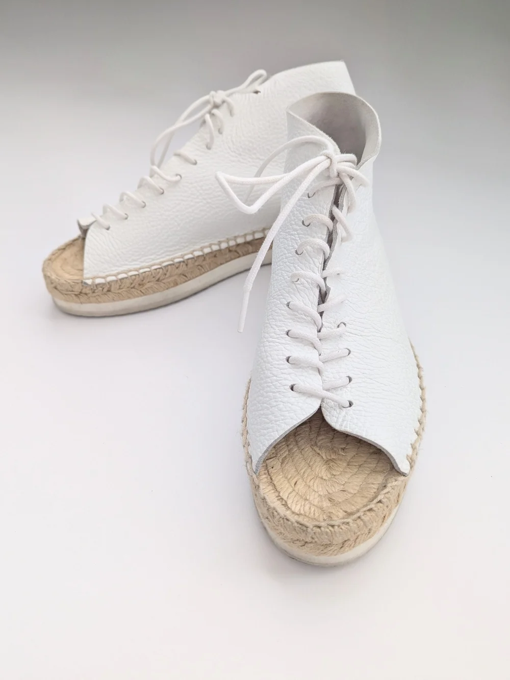 Miista Women's (Sz 36) White Leather Lace-Up Peep-Toe Espadrilles/Shoes/Sandals - Picture 2 of 16